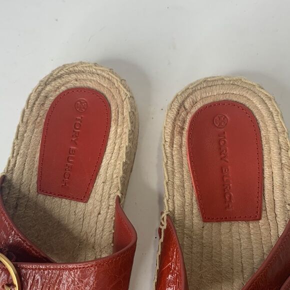 Tory Burch Selby red leather espadrille slides NWOB - Picture 6 of 8